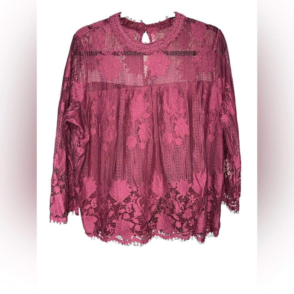 Soho‎ Deep Burgundy Lace Long Sleeve (3/4) Lined Top size L